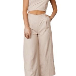 Bohme Lua Wrap Tan Khaki Linen Blend Jumpsuit Size Large